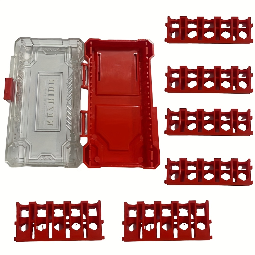 Kezhide Parts Storage Box, Hardware Tool Box, Card, Suitable For 1/4 Hex Shank Drill Bits, Screwdrivers, Twist Drills, Multifunctional Tool Storage Box (red Transparent)