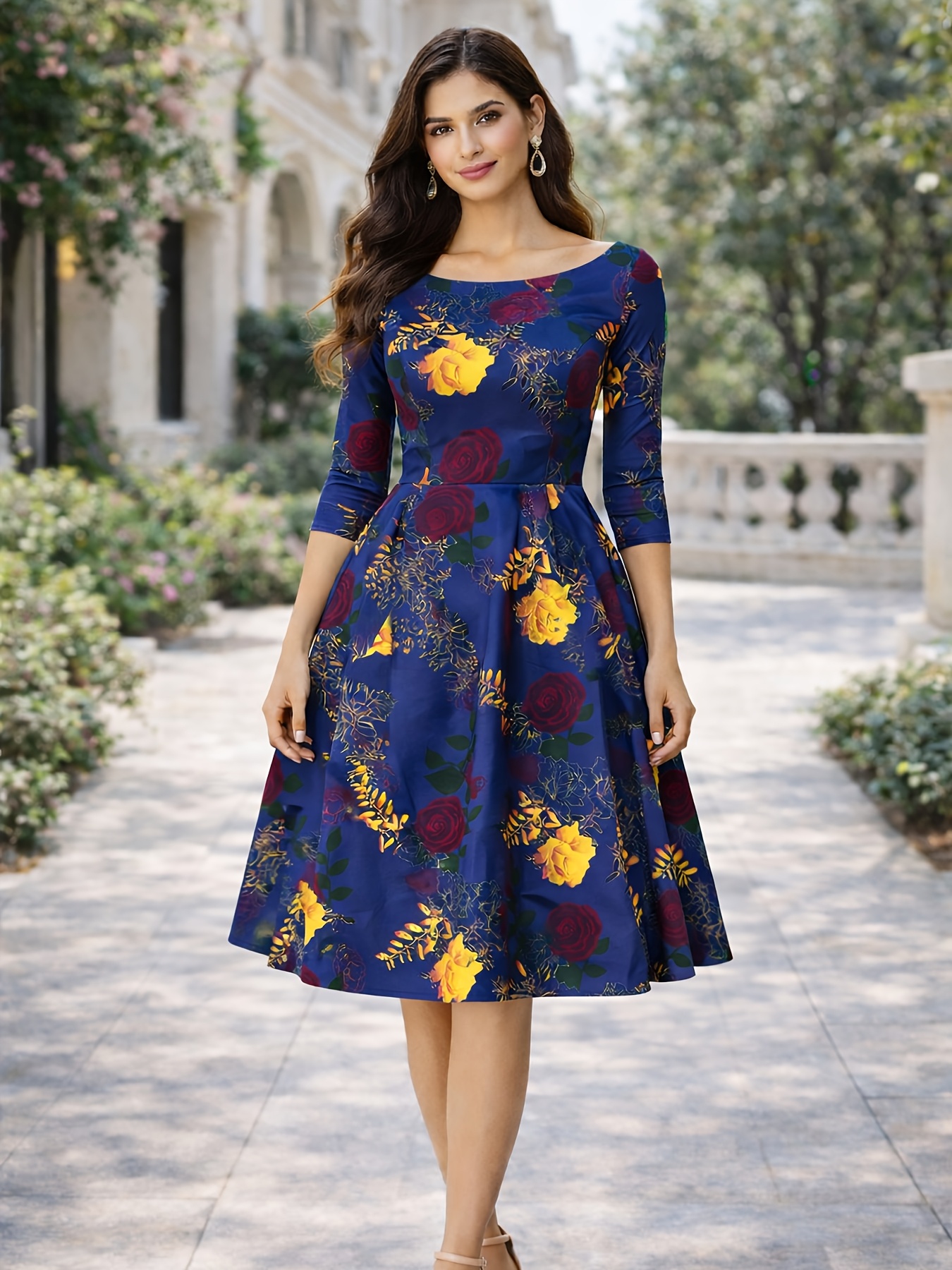 knee length dresses for ladies Fit & Flare Tie-Front Cami Midi Dress for Women main image 1