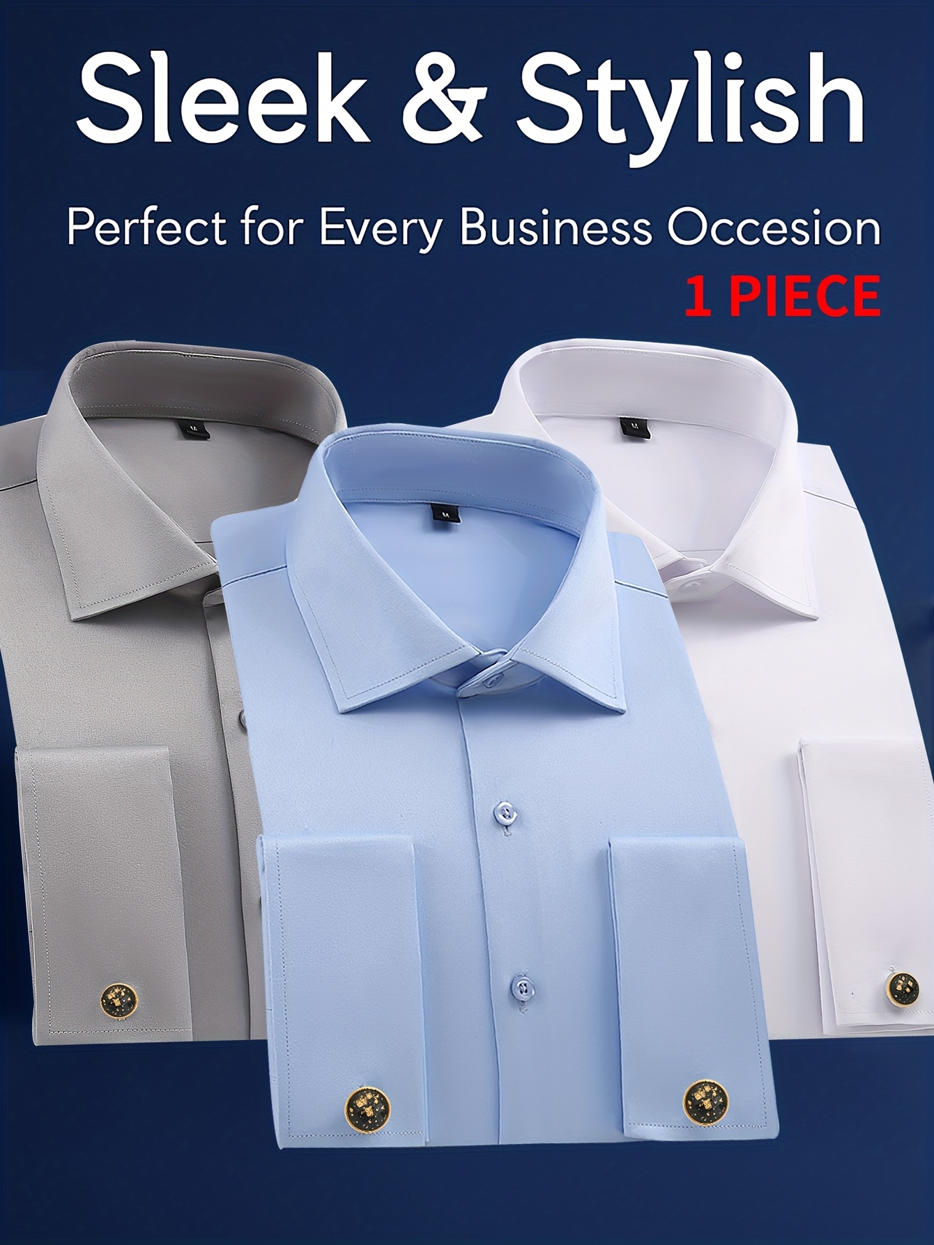 item picture mens french cuff shirt   cufflinks business formal for meetings and banquets