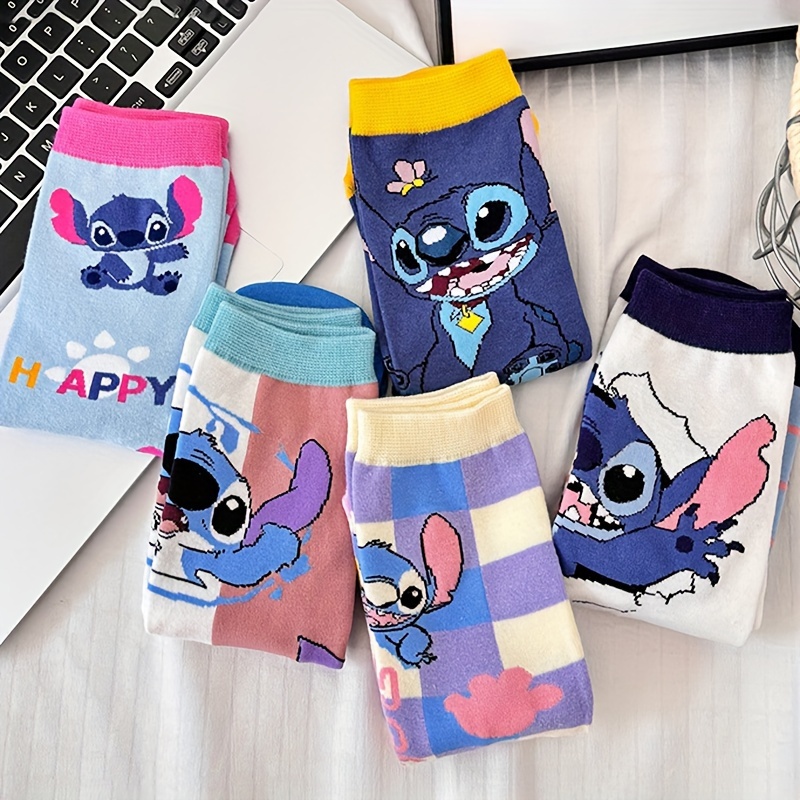 

Authentic Licensed Stitch Cartoon Cotton Knee-high Socks - 5 Pair Pack, Hand Washable, Breathable Knit, Fashion Colorblock, Suitable For Ages 14+, Ideal For Daily Wear And Holiday Gifts