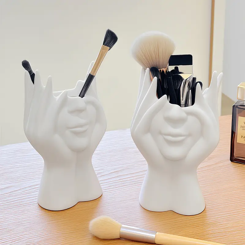 1pc bohemian style cosmetic organizer creative artistic figure makeup brush holder desktop display box lightweight bathroom vanity storage jar with for makeup brushes Product details 2