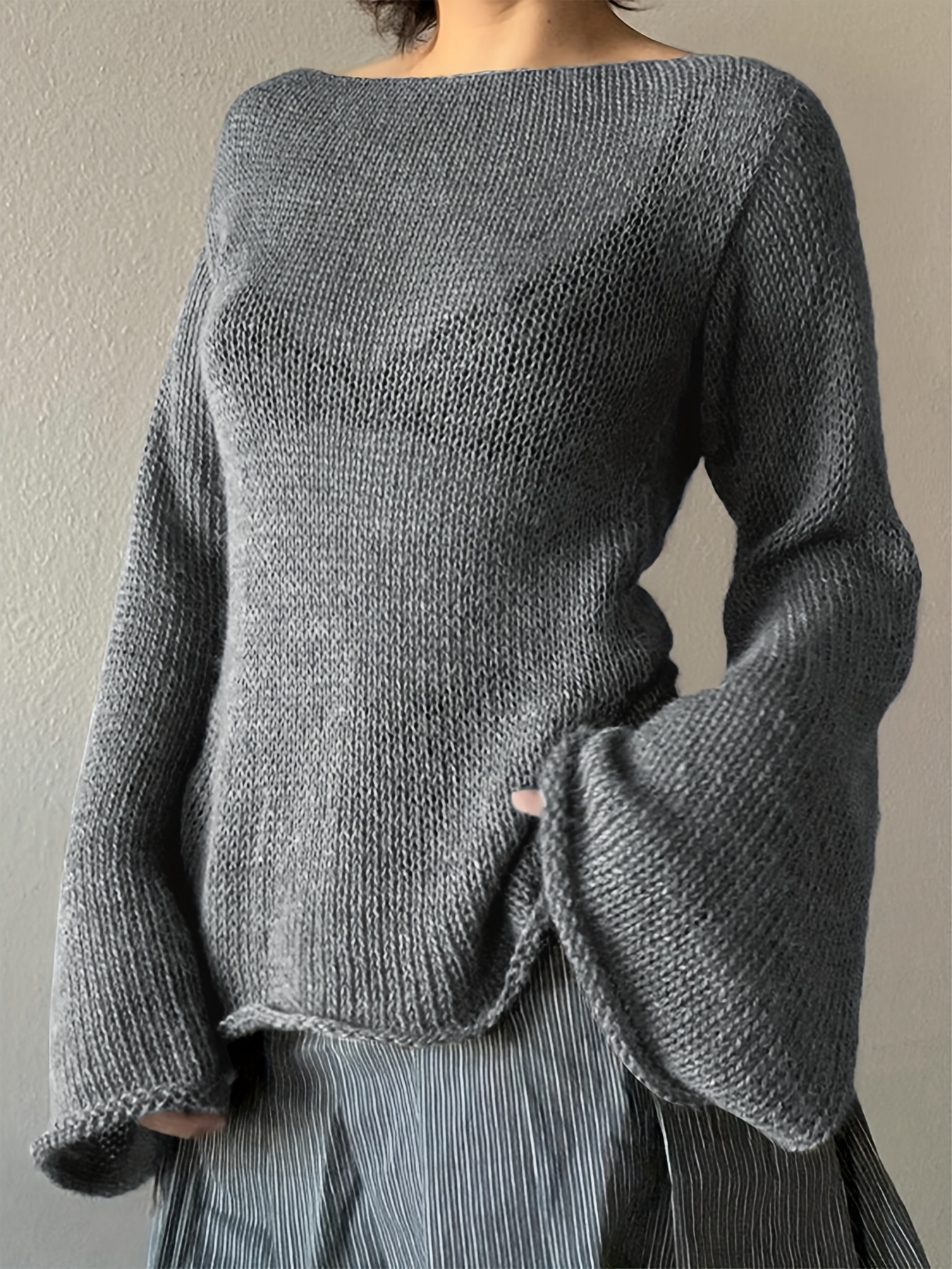 womens chic white sweater tie back detail long sleeve crew Temu