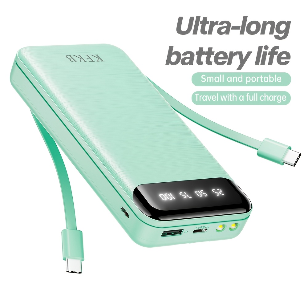 TEMU Batterie Externe Haute Capacité 30000Mah avec Câble USB-C Intégré, Chargeur Portable pour Voyage, Déplacements Professionnels, Compatible avec