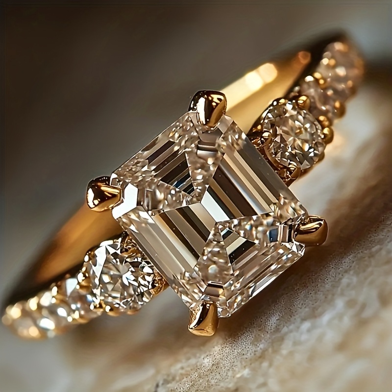 Image of Classic Inlay Square Zirconia Engagement Rings For Women Weddings Engagement Banquets Occasions Vacation Daily Leisure Elegant Wedding Rings Jewelry Gifts
