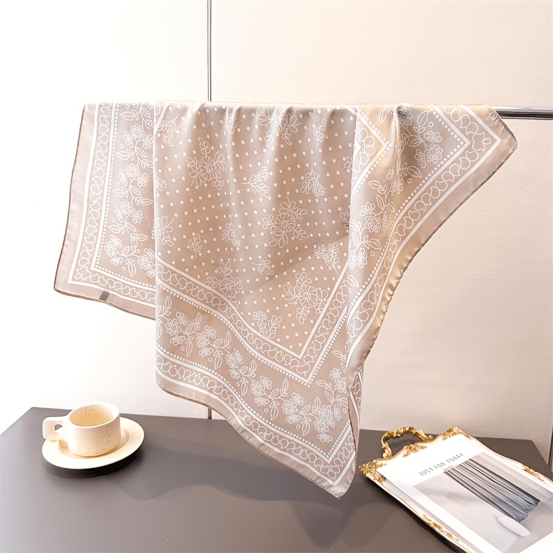 TEMU Damen Beige Blumenmuster Polka Dot Quadratischer 27.56X27.56 Zoll Satin Halsbinde Mehrzweck Turban Stirnband für Haar, und Alltagskleidung