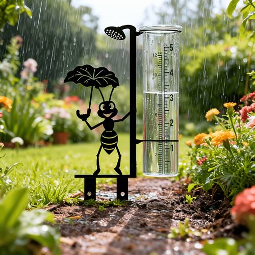 outdoor rain gauge with glass measuring cup metal ant rain gauge suitable for gardens courtyards and lawns featuring large easy to read numbers