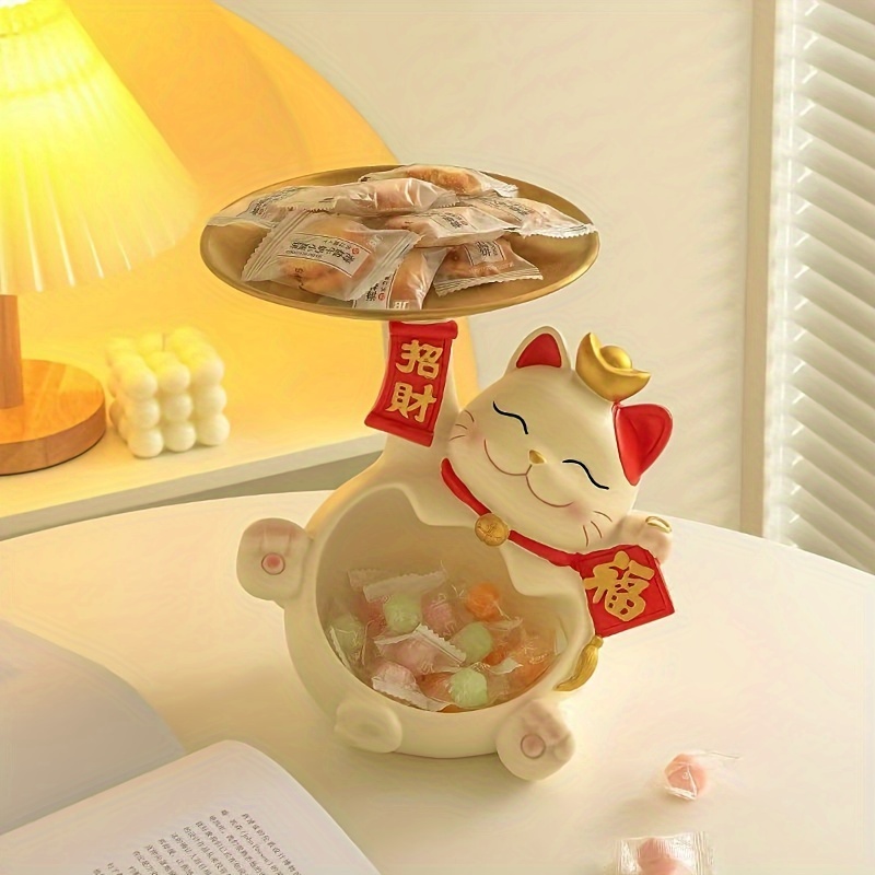 

A Cat Figurine With A Storage Tray - An Elegant Resin Decoration Suitable For , Living Rooms, And More - Perfect Gift For Christmas, New Year, Valentine's Day, And Lunar New Year.