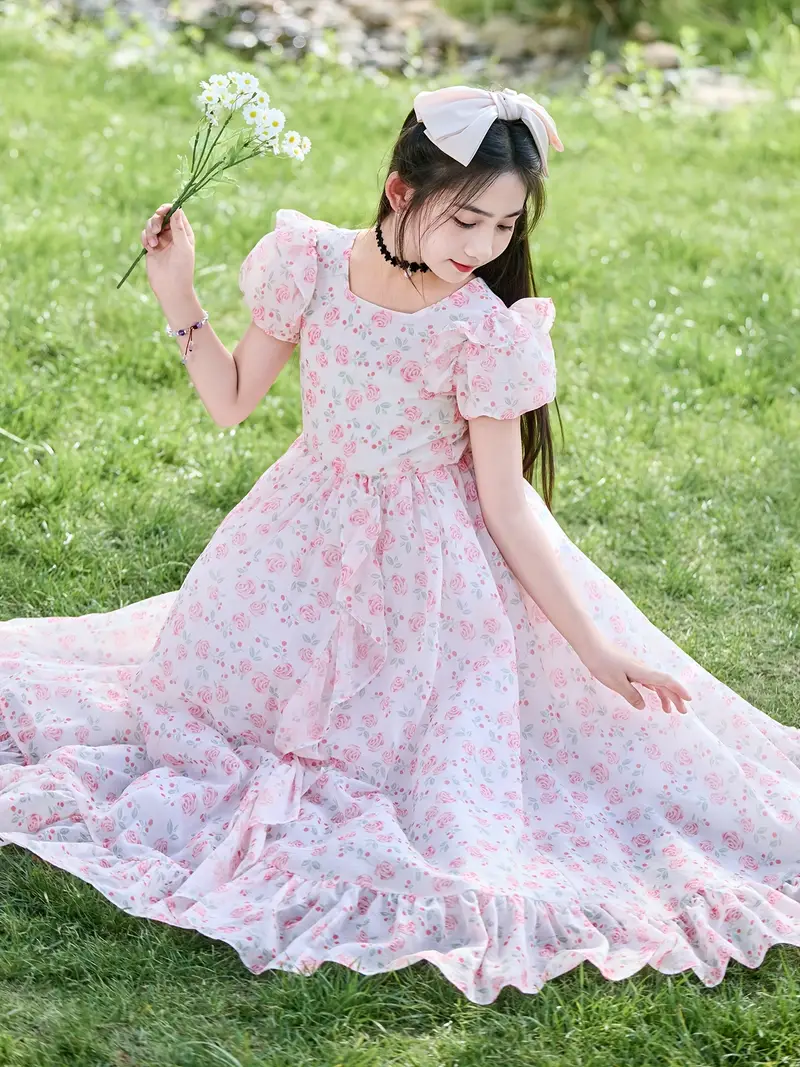 girls vintage floral dress puff sleeves hem light - Temu Kuwait girls vintage floral dress puff sleeves hem light - Temu Kuwait