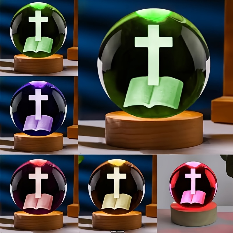 3d cross crystal usb powered night light ball with   and cross polished glass   freestanding adjustable lighting providing traditional religious glass sculpture decoration for christian   details 2