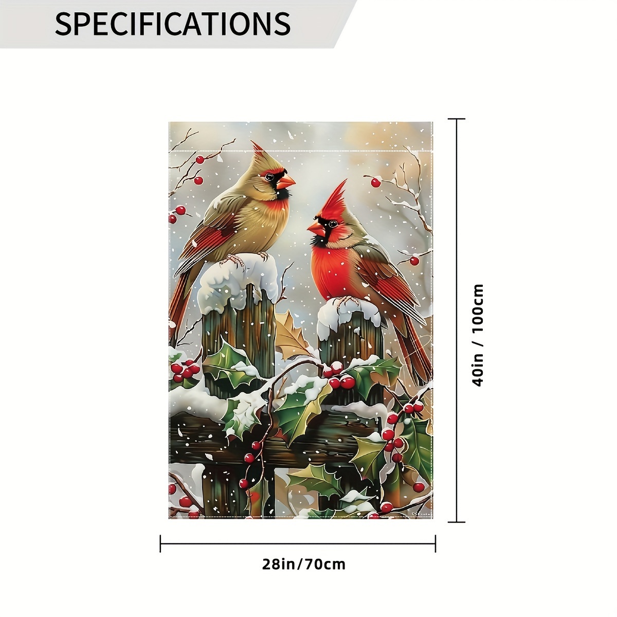 TEMU 1pc, Bienvenue Joyeux Noël Drapeau de jardin, Évêque rouge Oiseau rouge Branche de houx Neige, Drapeau de maison extérieur, Utilisé pour la fête