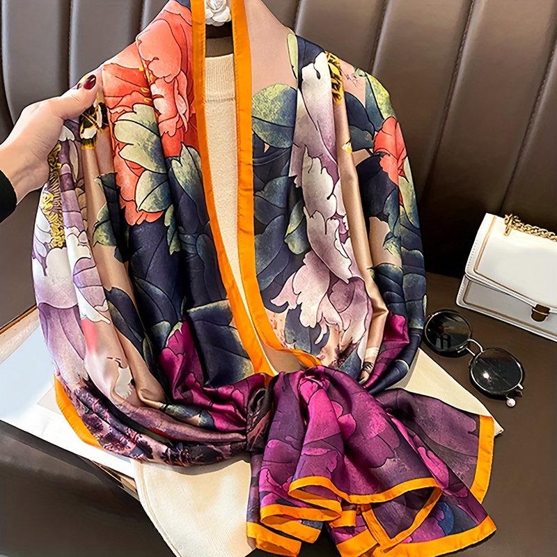 

Elegant Floral & Bird Print Scarf For Women - Silky Polyester, Beach, Sun Protection & - Fashionable Accessory, 85x180cm, Silk Scarf