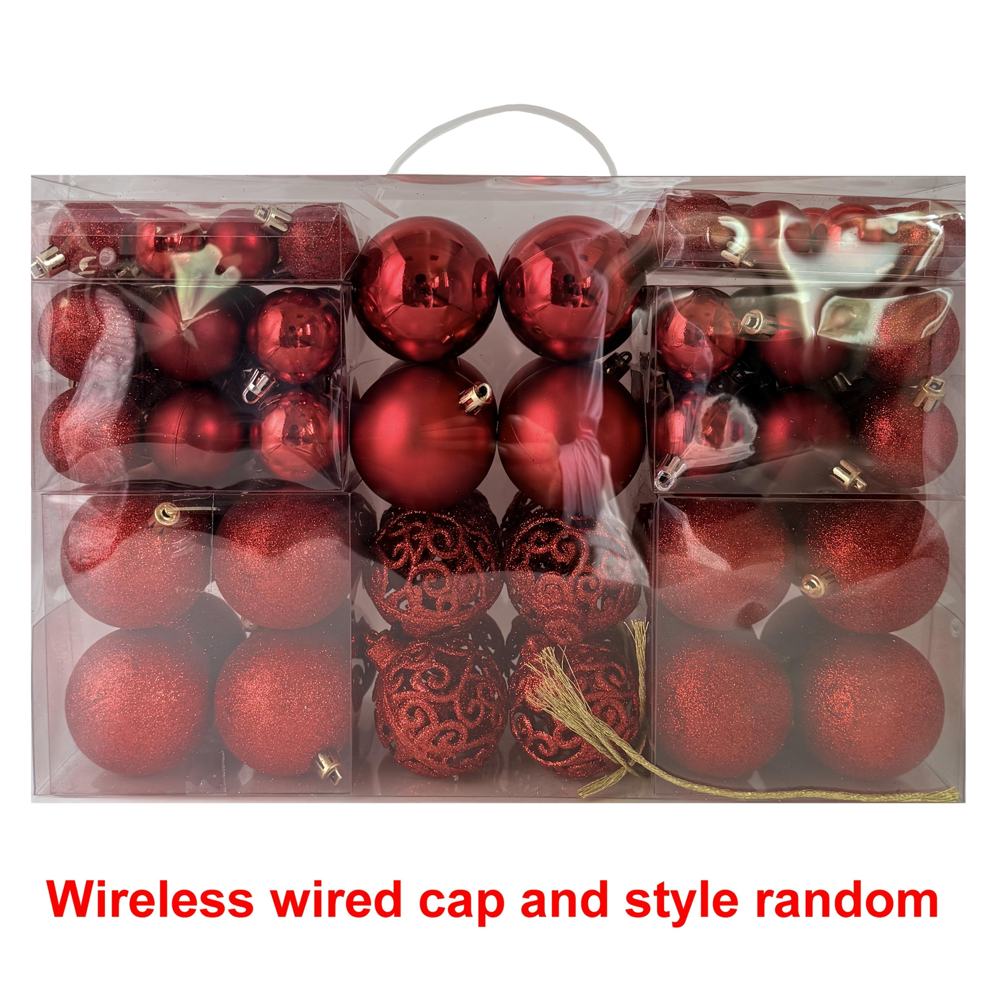 100pcs Christmas Tree Balls Ornaments Set, Red Assorted Ornaments For Christmas Tree, Hanging Bauble Decorations For Xmas Tree, Wired Wireless Cap And Style Random