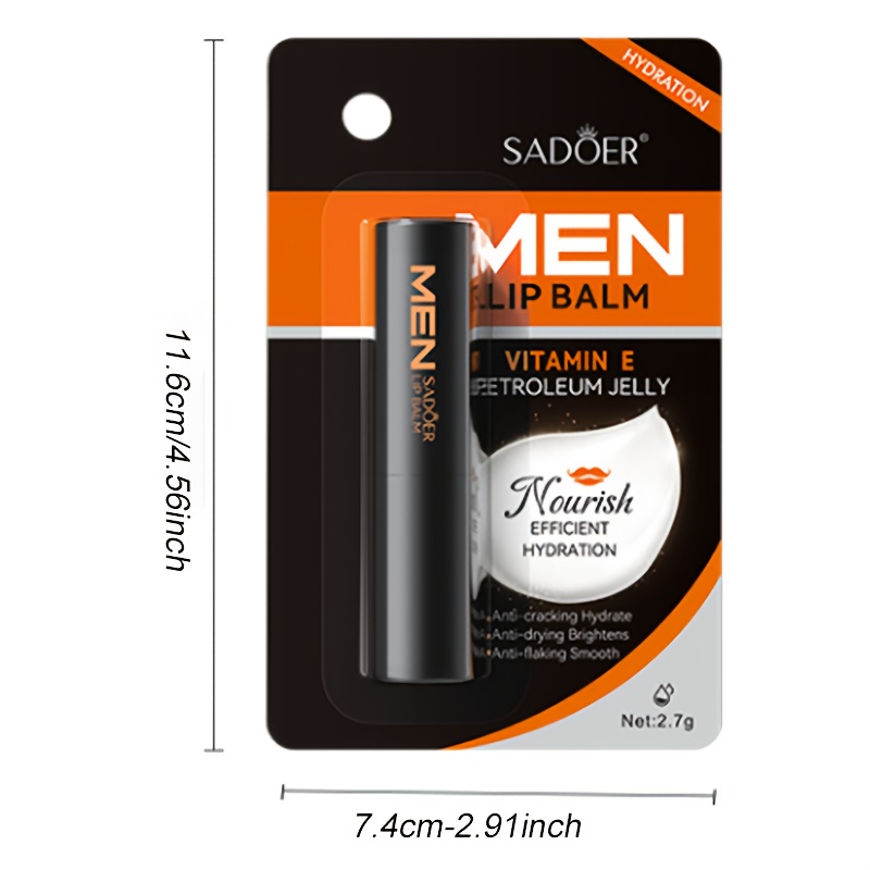 Baume à lèvres pour hommes avec squalane et vitamine E - Hydratant, finition naturelle, formule végétale sans paba pour tous les types de peau, soin de la couleur des lèvres équilibré
