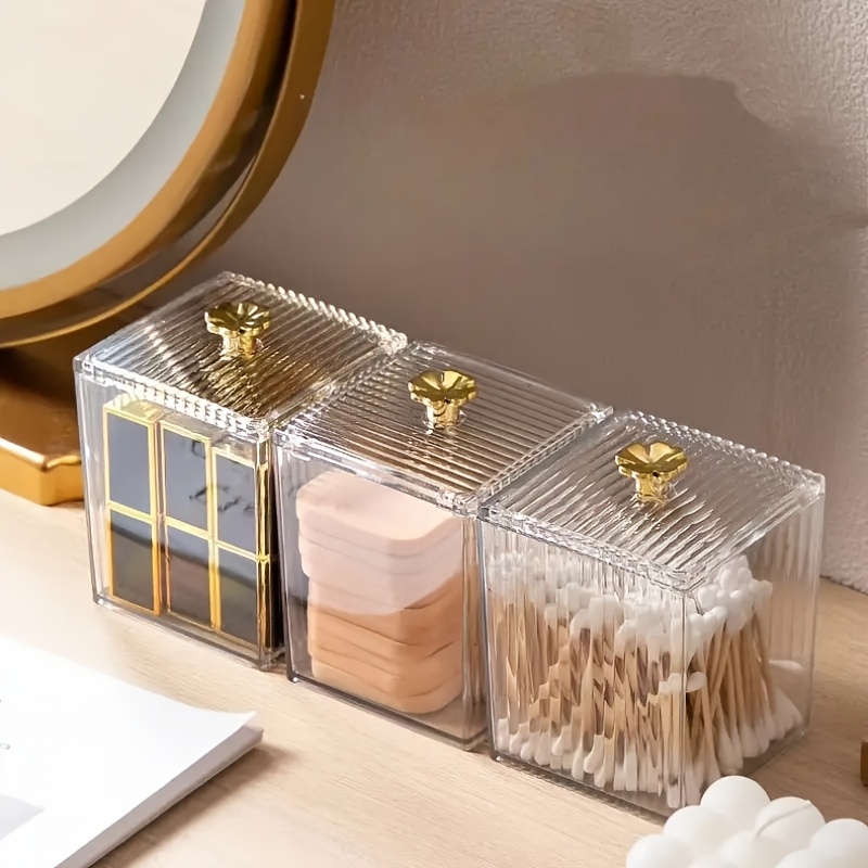 3pcs Transparent Dust-proof Jewelry Storage Boxes, Desktop Toothpick Makeup Pad Storage Boxes, Acrylic Swab Boxes, Canisters