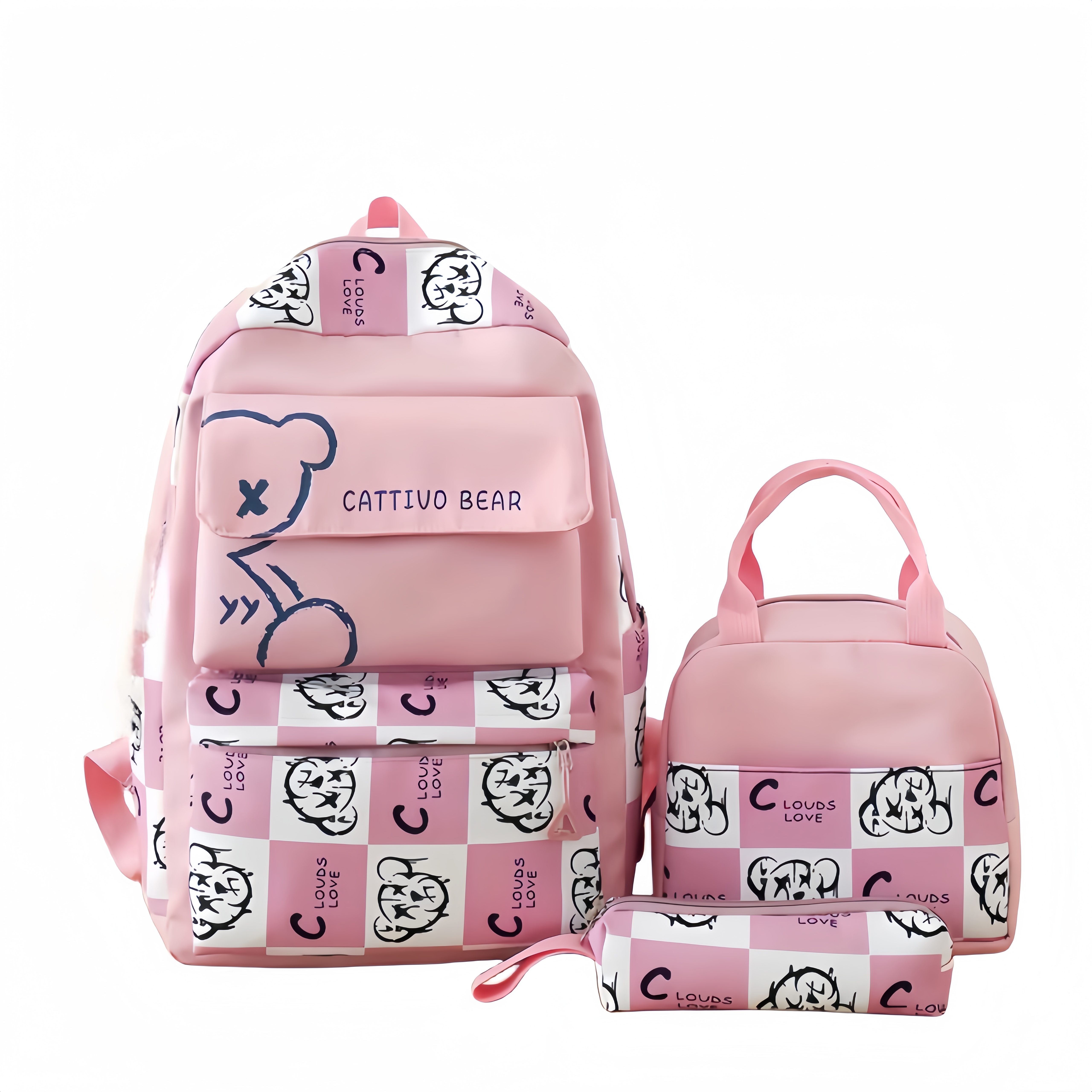 3pcs students school bags set large capacity backpack with insulated lunch bag and pen case