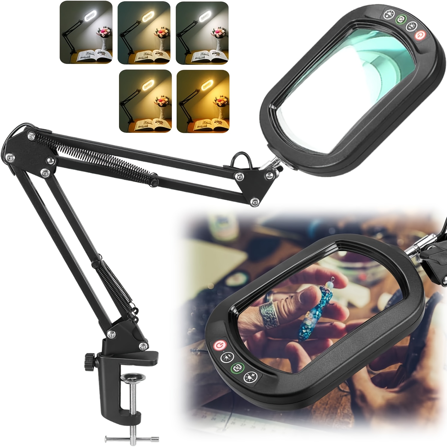 10x Magnifying Light With Led Desk Lamp & Stand - 5-color , Dimmer, Adjustable Swing Arm & Clamp- Magnifier Suitable For Reading, Crafts, Electronics Repair, Hobbyist Work