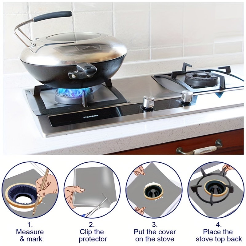 4 pzas. Cubierta protectora antiadherente para cocina, protege cocinas de  gas, quemadores de cocina y estufas, accesorio de cocina para una limpieza f