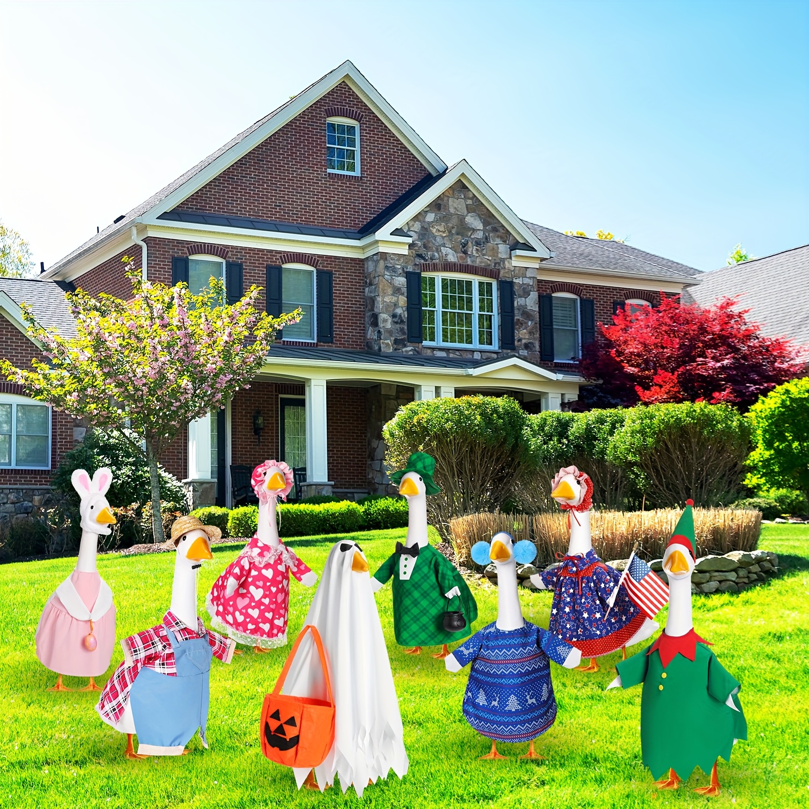 TEMU 8 Set For 23” Cement Goose Statue Costume - All- Outdoor Lawn & Garden Decoration With Fabric Holiday Outfits (halloween, Christmas, Fall,