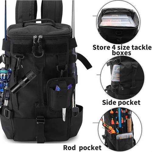 item picture fishing tackle backpack fishing tackle storage bag multifunctional large capacity sling bag fishing gear bags tackle bag for fishing camping hiking black