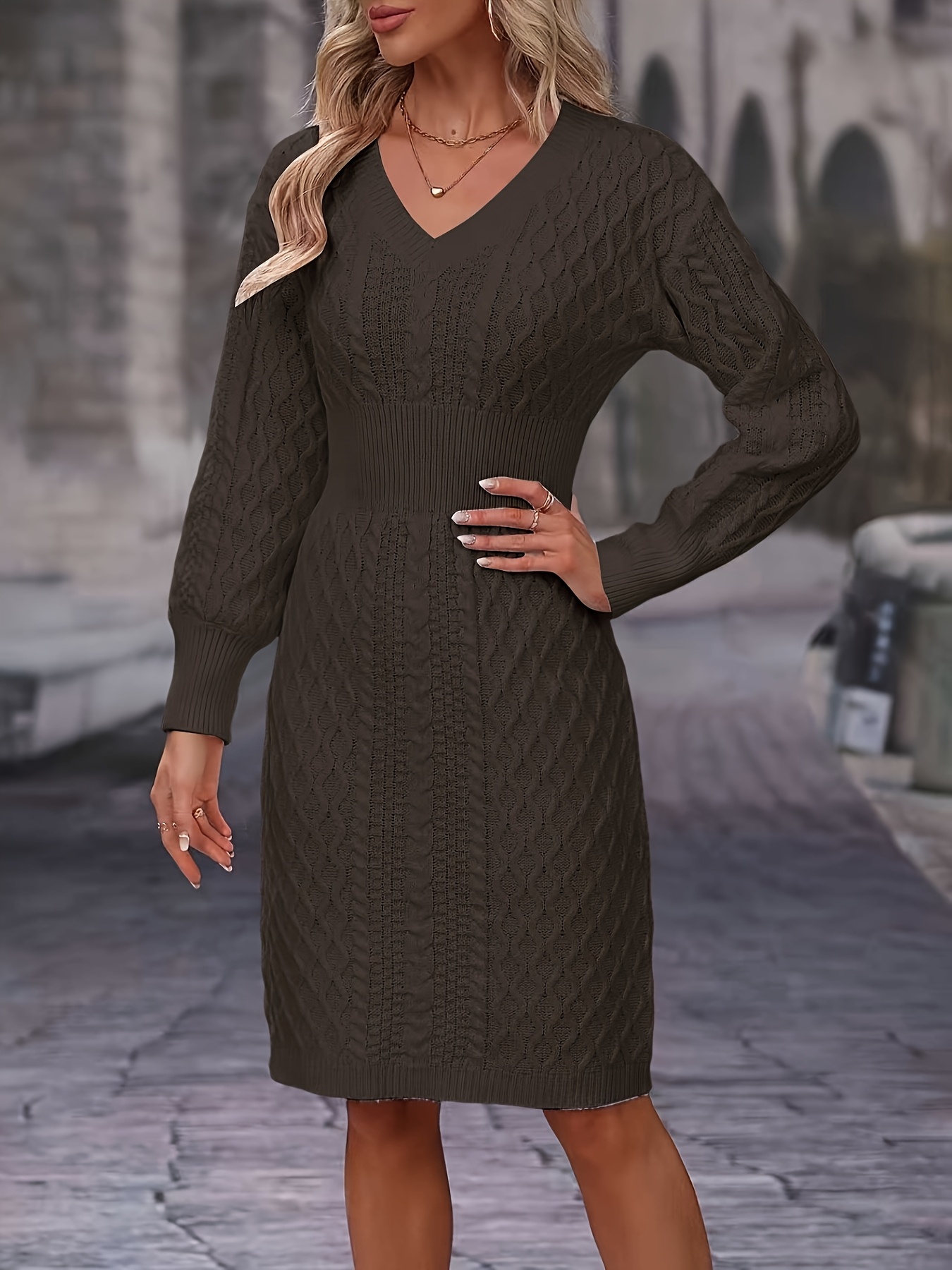 autumn winter new womens elegant dress long sleeved v - Temu