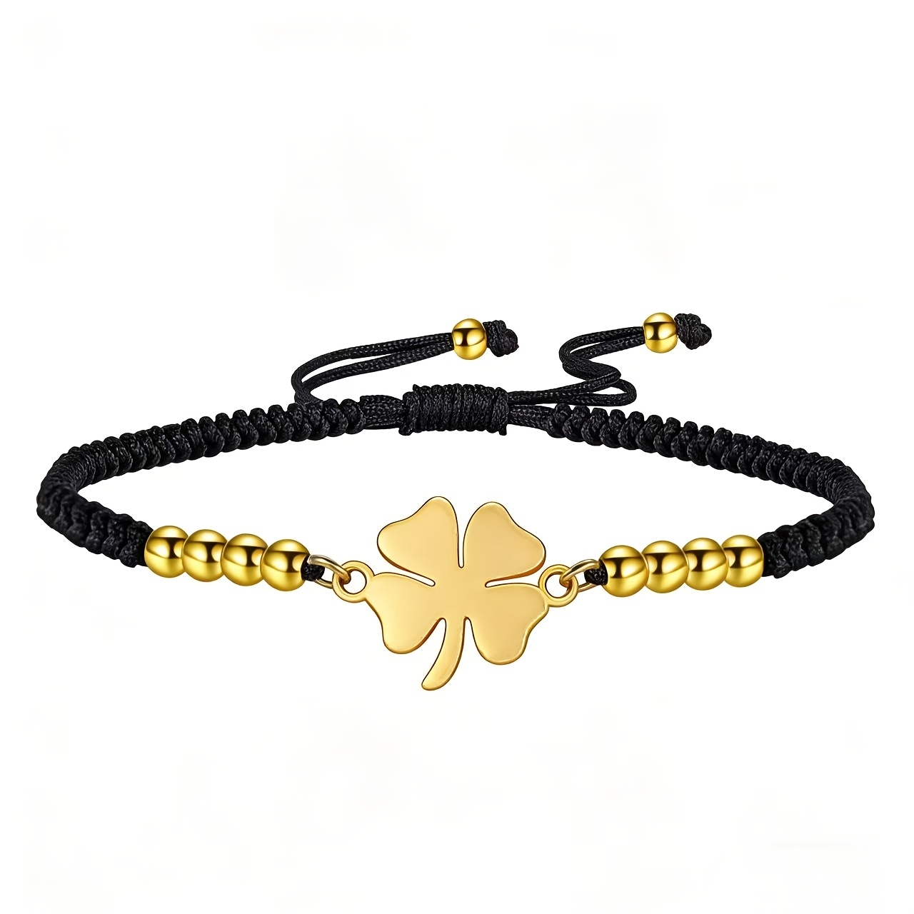 Red/Black Braided Rope Bracelet with Golden Clover Pendant