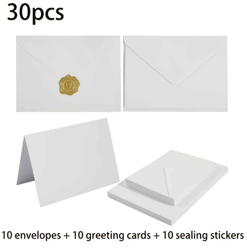 TEMU 30pcs Exquisite Off-white Beige Greeting Card Envelope Set, Postcard Invitation Metal Stickers, Letter Writing European Invitation Card Set