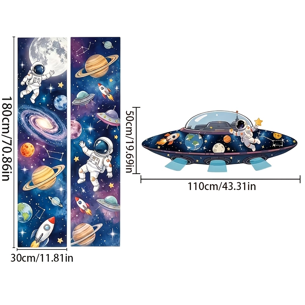 TEMU 2d Flat, 2d Flat - 2d Flat, 2d Flat - 3pcs, Space Astronaut Decorative Backdrops, Featuring Starry , , And Planets, Space-themed Birthday Party