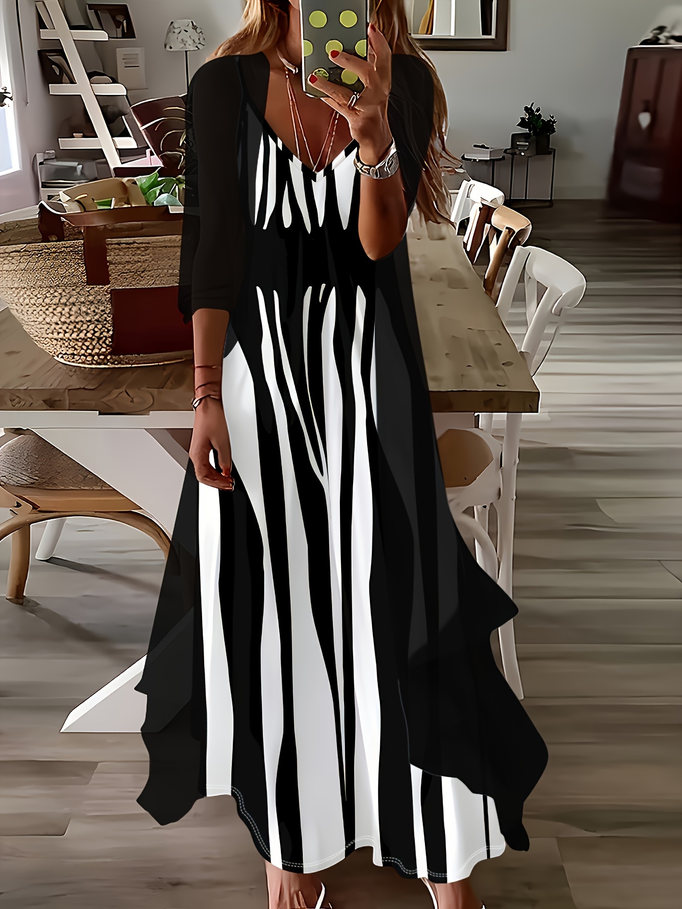 spring autumn black pattern dress Temu Saudi Arabia