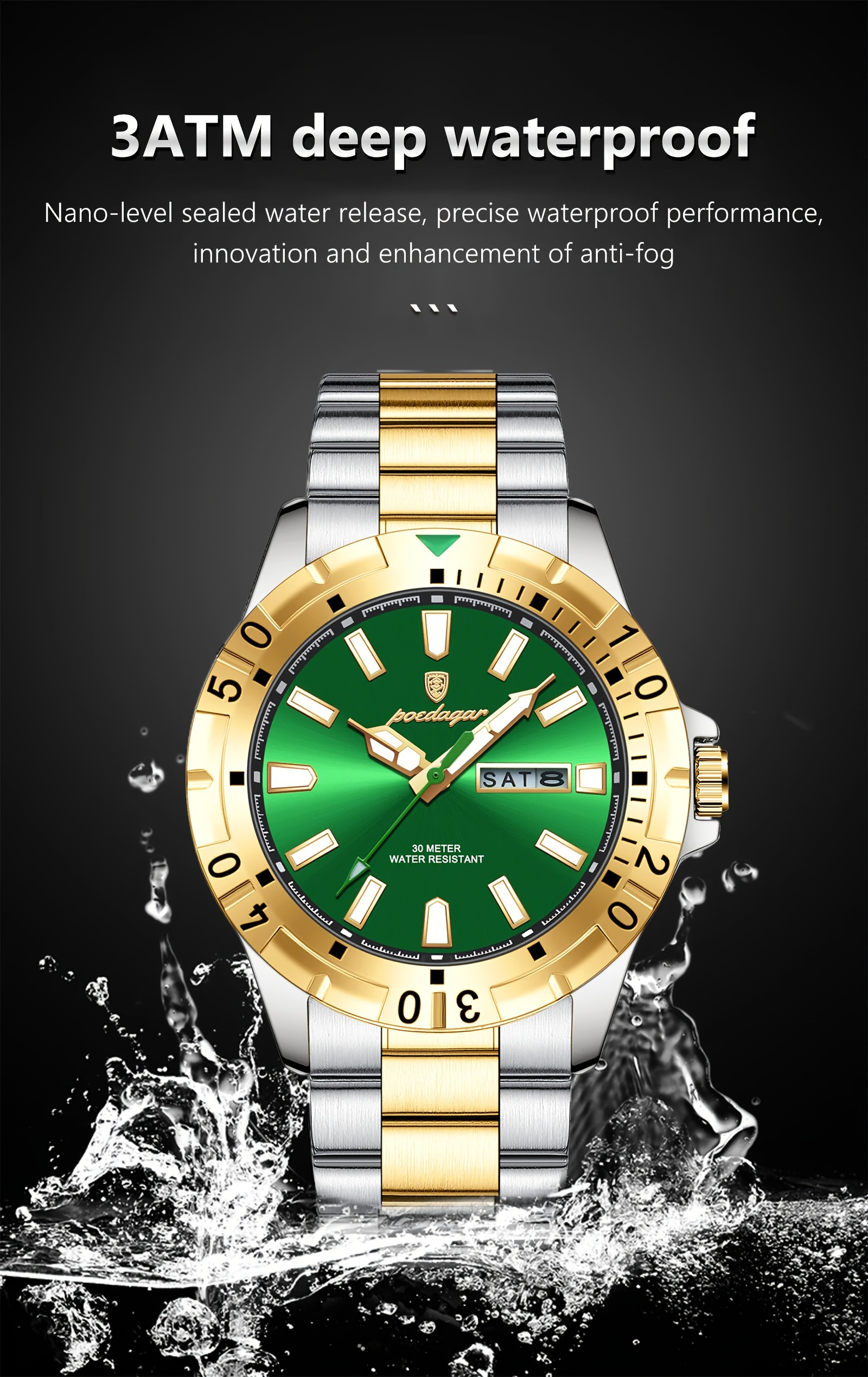  luxury quartz man watch waterproof luminous date week men watch stainless steel mens watches sport male clock for fathers day gift details 7