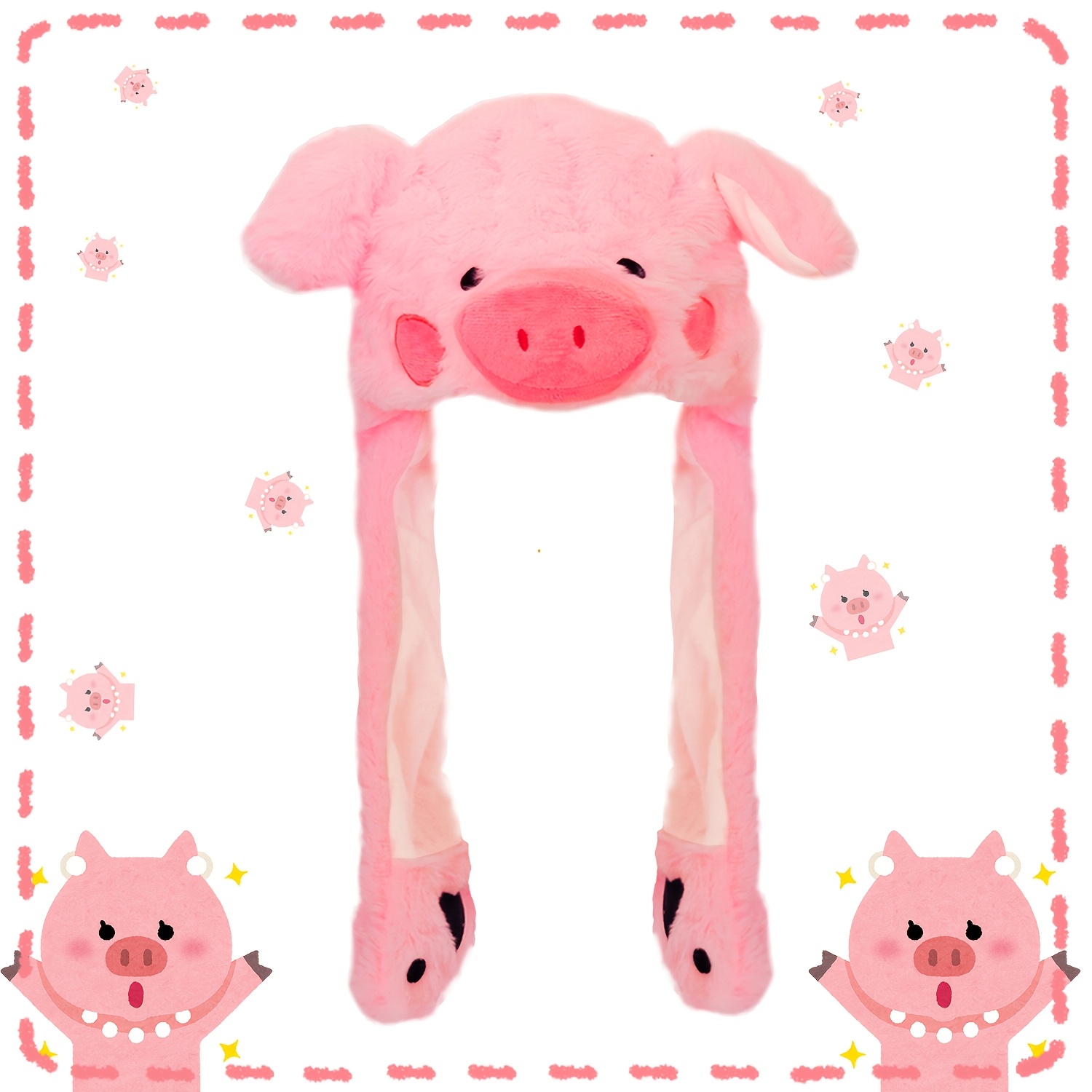 1個 ピンクのかわいい＆ぬいぐるみの豚の帽子 面白いピンクの豚の帽子