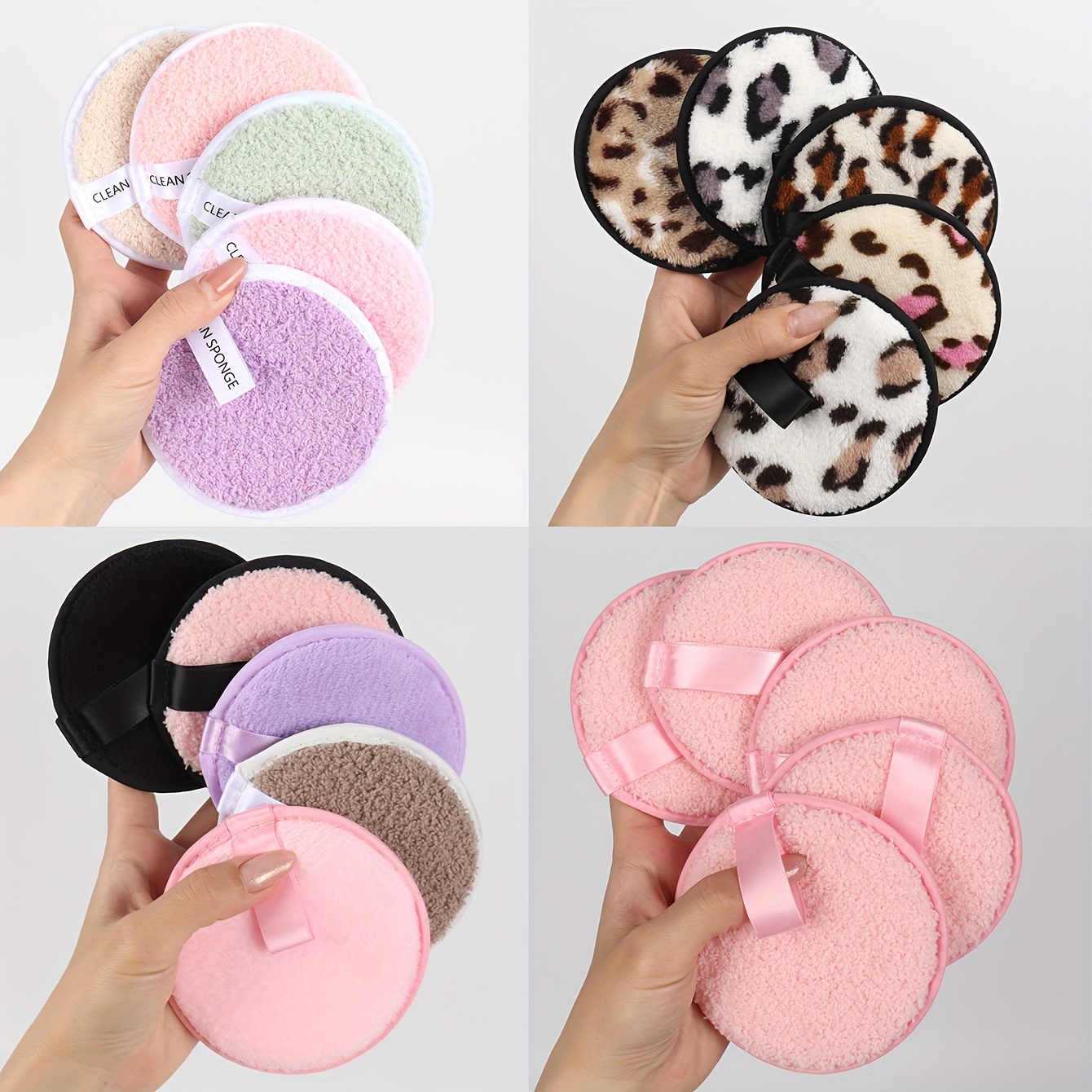 

5pcs Reusable Double-sided Facial , Hydrophilic Pu Material, Unscented, For Cleansing, Makeup Removal, And Bathing, Suitable For Types