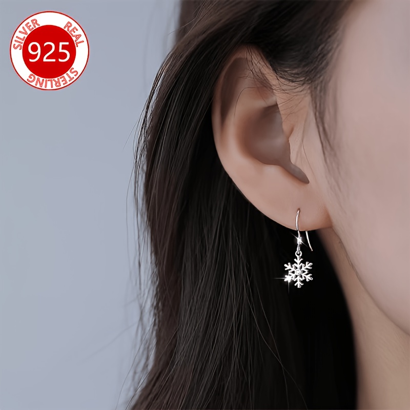 Women's 925 Sterling Silver Hypoallergenic Snowflake Earrings