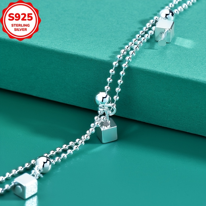 Low Allergy Small Square Pendant Double Layer Bracelet for Women