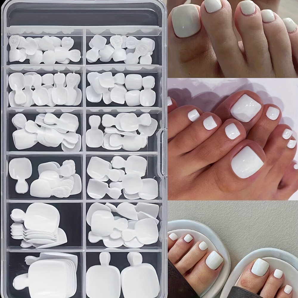 

120pcs False Toe Nail Sizes White Full Cover Fake Toenail Tips Press On Salon Toe Nail Art Extension Design Toenails Artificial Acrylic Nail Supplies