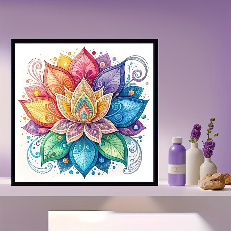 TEMU New Style 1 Set - Lotus Mandala Floral Cross- Painting Kit, 36*66 Cm / 14.17*25.98 Inches Thread Art Needlework, 11ct Cross- Fabric Painting And