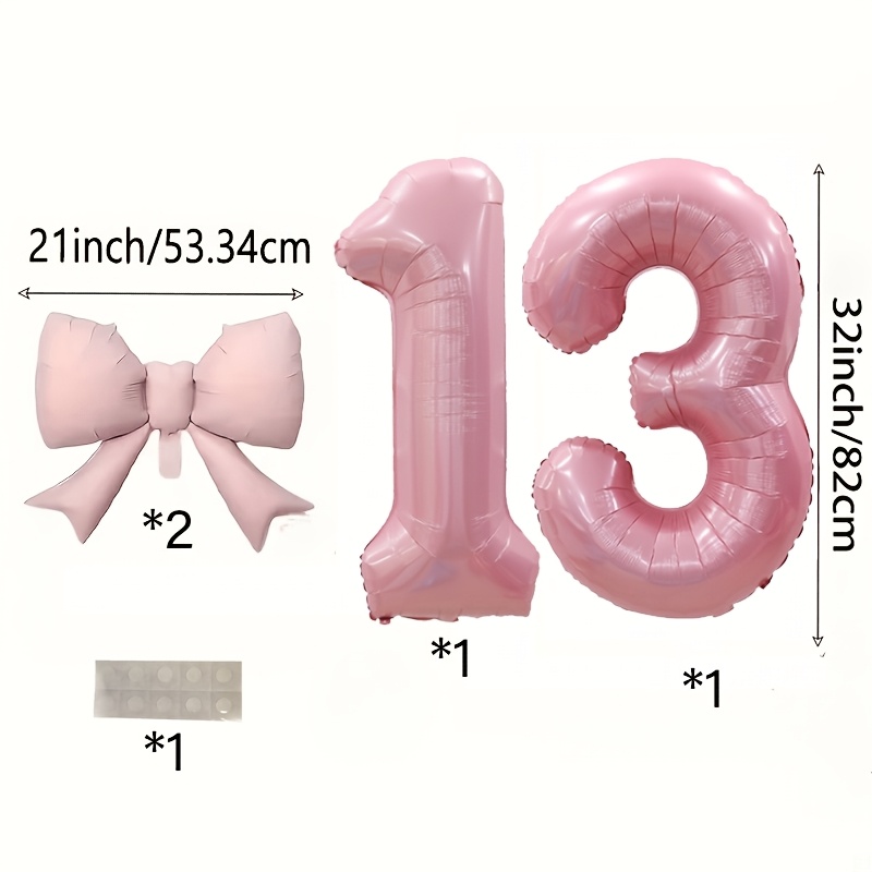 Image of 5pcs 32inch Pink Balloons With 21inch Pink Bow Foil Balloon And Set, 13th Birthday Party Decoration, Girls Birthday Celebration, Anniversary Backdrop, Photo Booth Balloon Decor