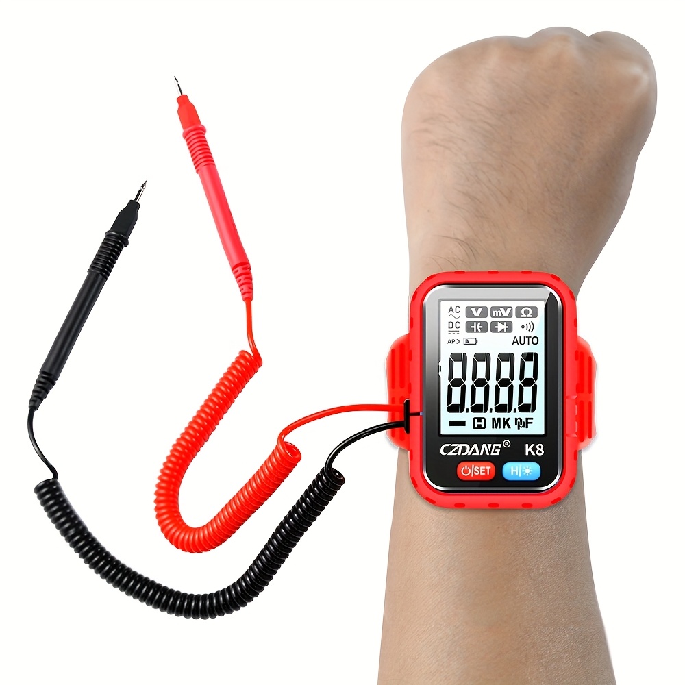 1 unidad CZDANG Multímetro Digital Tester de Muñeca - Mini Multímetro Portátil Wearable para DCV/ACV, Resistencia y Continuidad con Pantalla LCD, Recargable via USB, Diseño Compacto para Electricistas, DIY, Trabajo de Campo, Herramienta Electricista, Herramienta Moderna, Electrónicos Durables