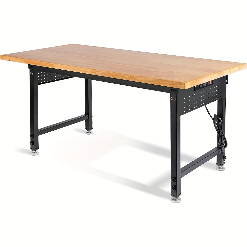 TEMU Muwood 48" 60" 96" Adjustable Workbench With Power Outlet, Heavy Duty Garage Table, 2000/5000 Lbs Load, Pegboard & Thick Rubber Wood Top, Height