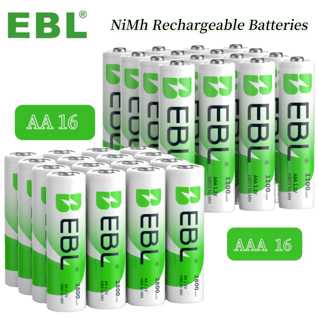Ebl Nimh Rechargeable Aa Aaa Batteries Combo, 2800mah Aa And 1100mah Aaa, Optional 16aa 16aaa/ 12aa 20aaa Rechargeable Batteries Pack