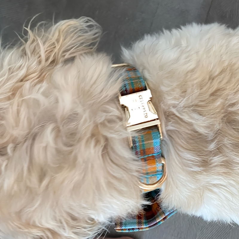 XINXIPETS Customized Plaid Dog Collar - Adjustable Metal Buckle, Personalized Name & Phone Engraving, Durable Polyester, Multi-Color Options for All Dog Sizes, Anti-Loss Safety Design, Dog Collar Personalized, Goldtoned Metal