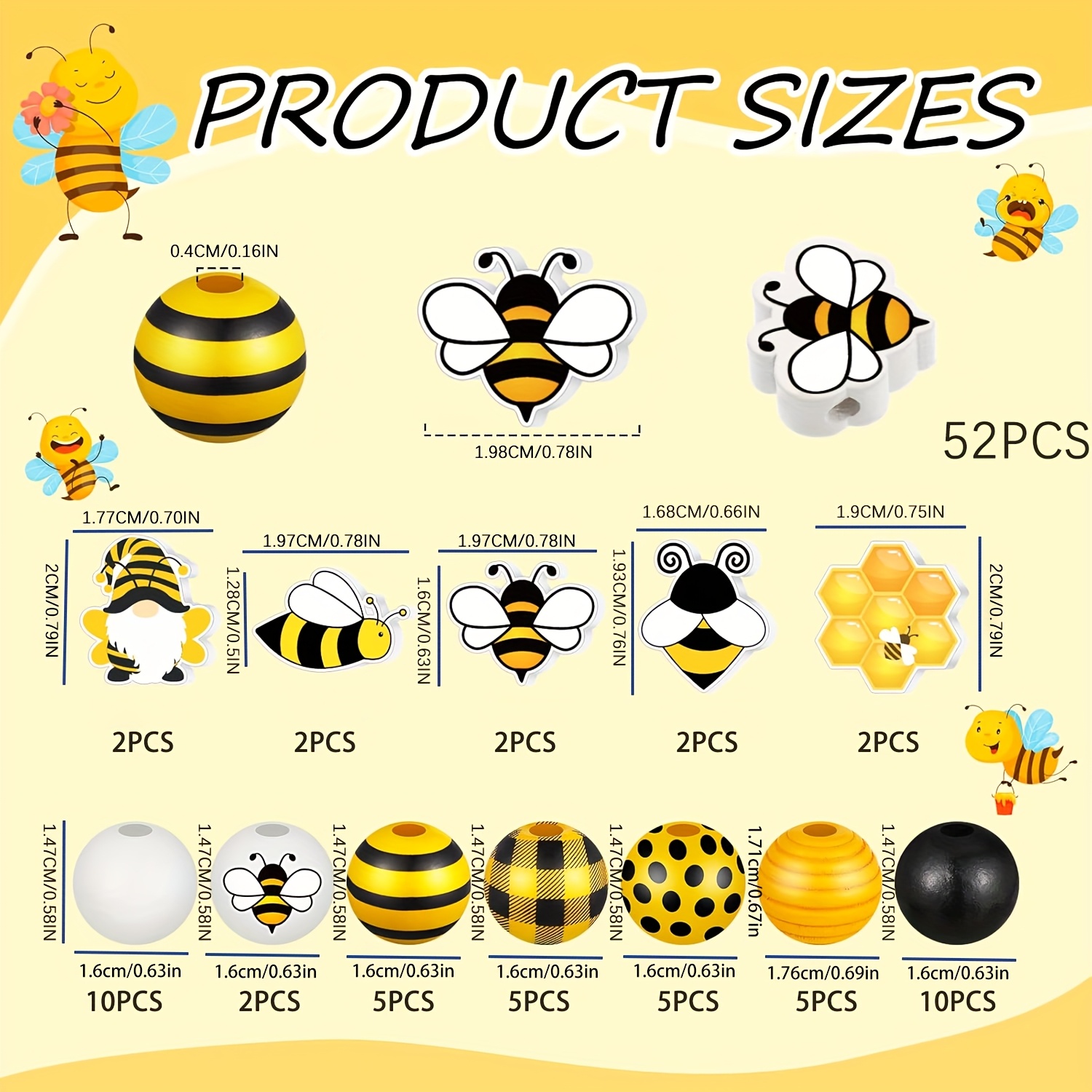 Image of 52pcs Honey Wood Bead Set Handicrafts, Jewelry Making And Weaving Suitable For Making, Universal Decor, Suitable For Hanging Decor Kit