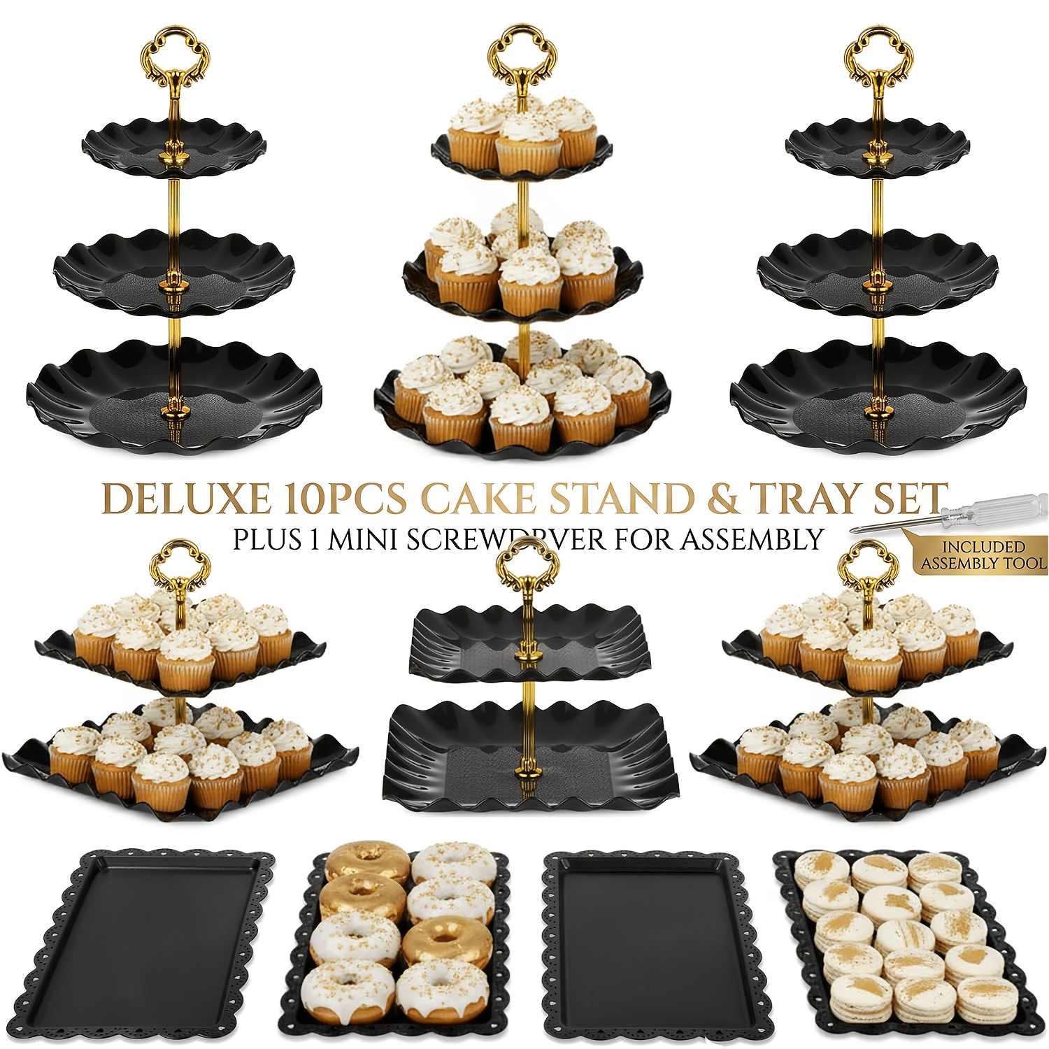 TEMU 11pcs Pink Cake Stand Set With Electroplated Golden Struts, 10-tiered Cupcake Display Tower & Dessert Trays With 1 Mini Screwdriver, Serving