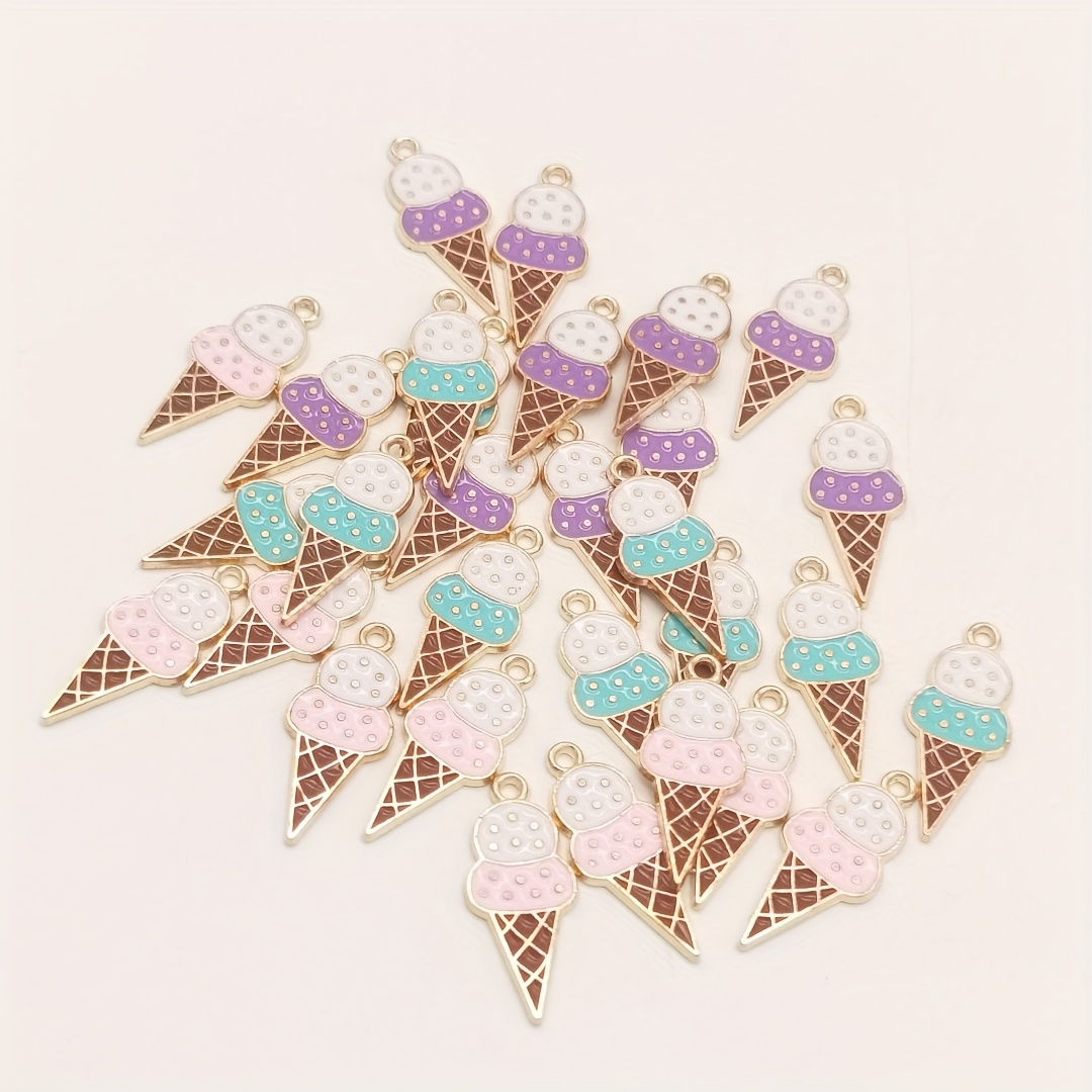 TEMU 15pcs/30pcs Cute Colorful Mini Ice Cream Enamel Charms Diy Bracelet Necklace Earrings Keychain Phone Chain Summer Accessories - Fashionable