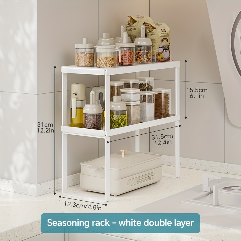 Image of 1pc Cabinet Organizer Shelves - Sturdy Stackable Space-saving Carbon Steel Kitchen Counter Storage With Spice Rack, Tiered Shelf For Space Utilization