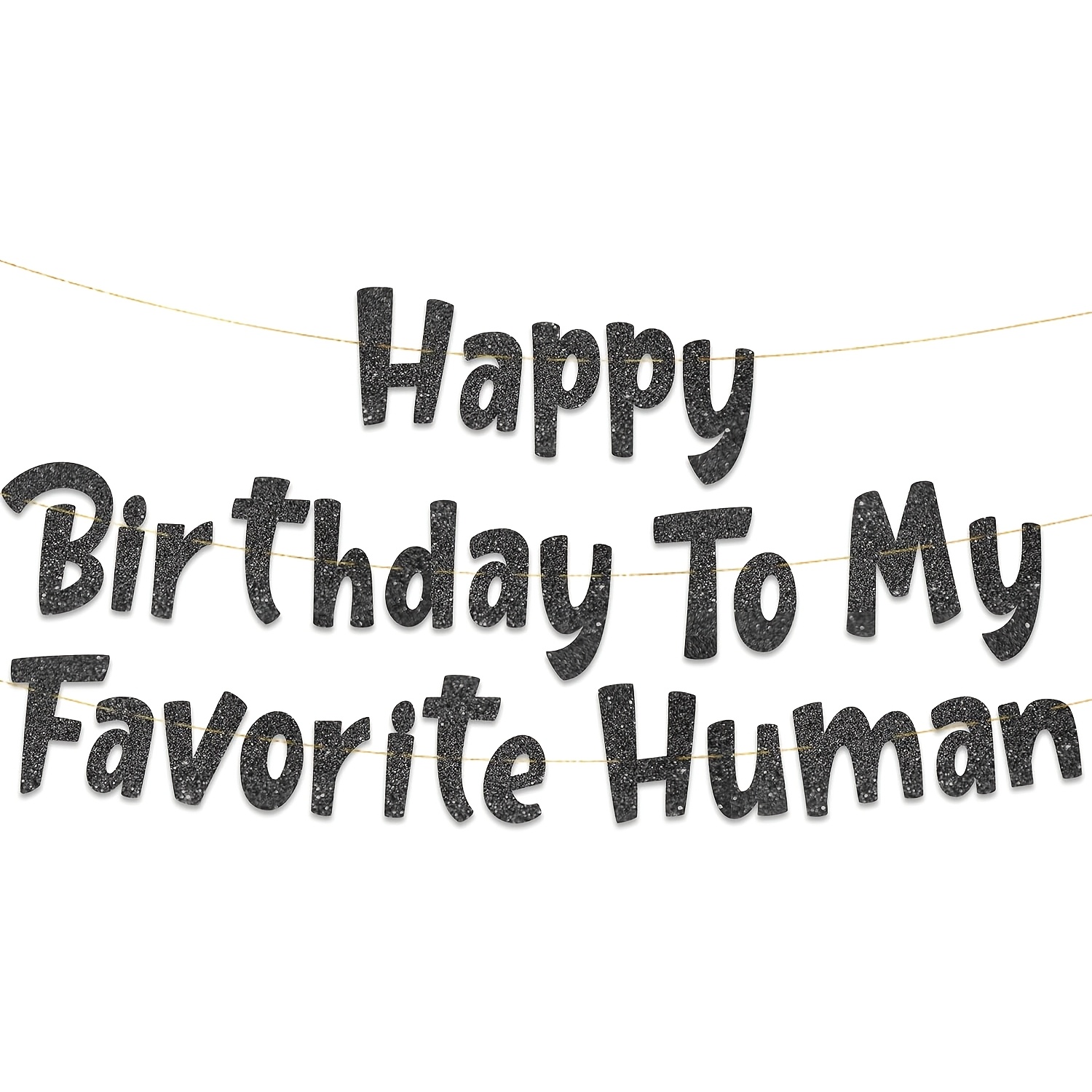 Image of Happy Birthday To Human - Funny Birthday Black Glitter Banner – Birthday Party Supplies, Ideas, Gifts And Decorations