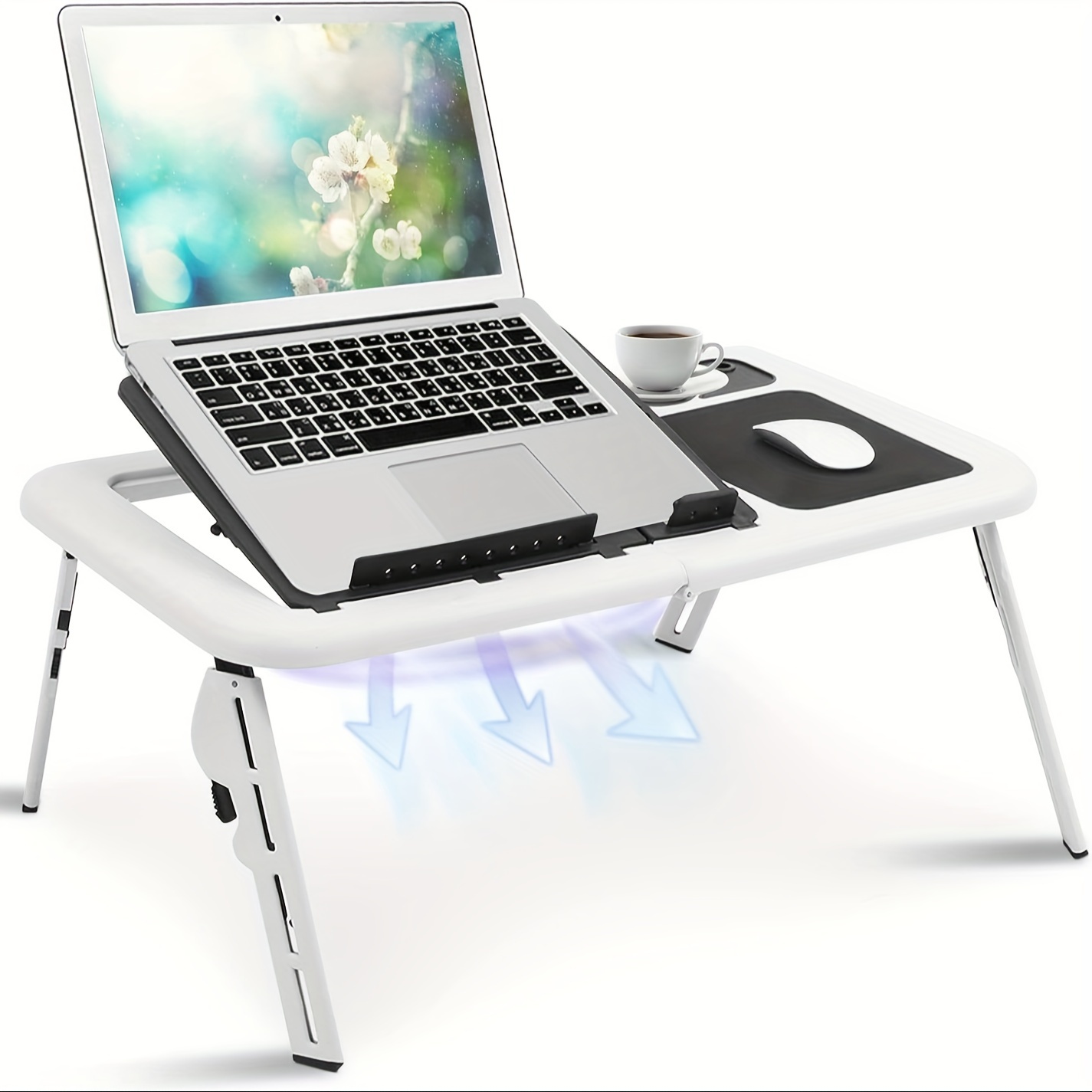 

Foldable Laptop Desk With Usb Cooling Fans, Pen Holds And Cup Tray Folding Table For Bed Portable Multifunction Lap Desk For Bed, Sofa