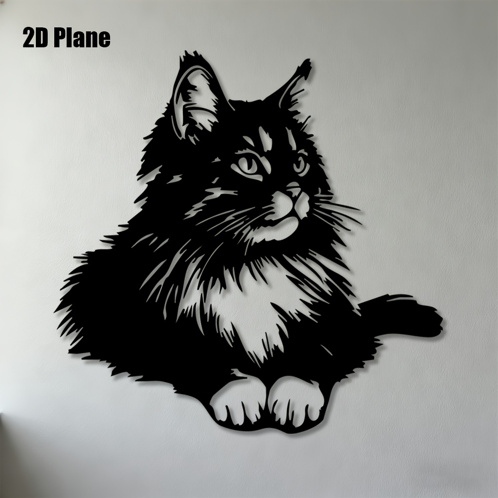 TEMU 2d Flat, 1pc, 2d Flat, Wall Sculptures, Maine Coon Cat Metal Wall Art, Perfect For Living Room, Bedroom, Office, Hallway Decoration, 2d Flat