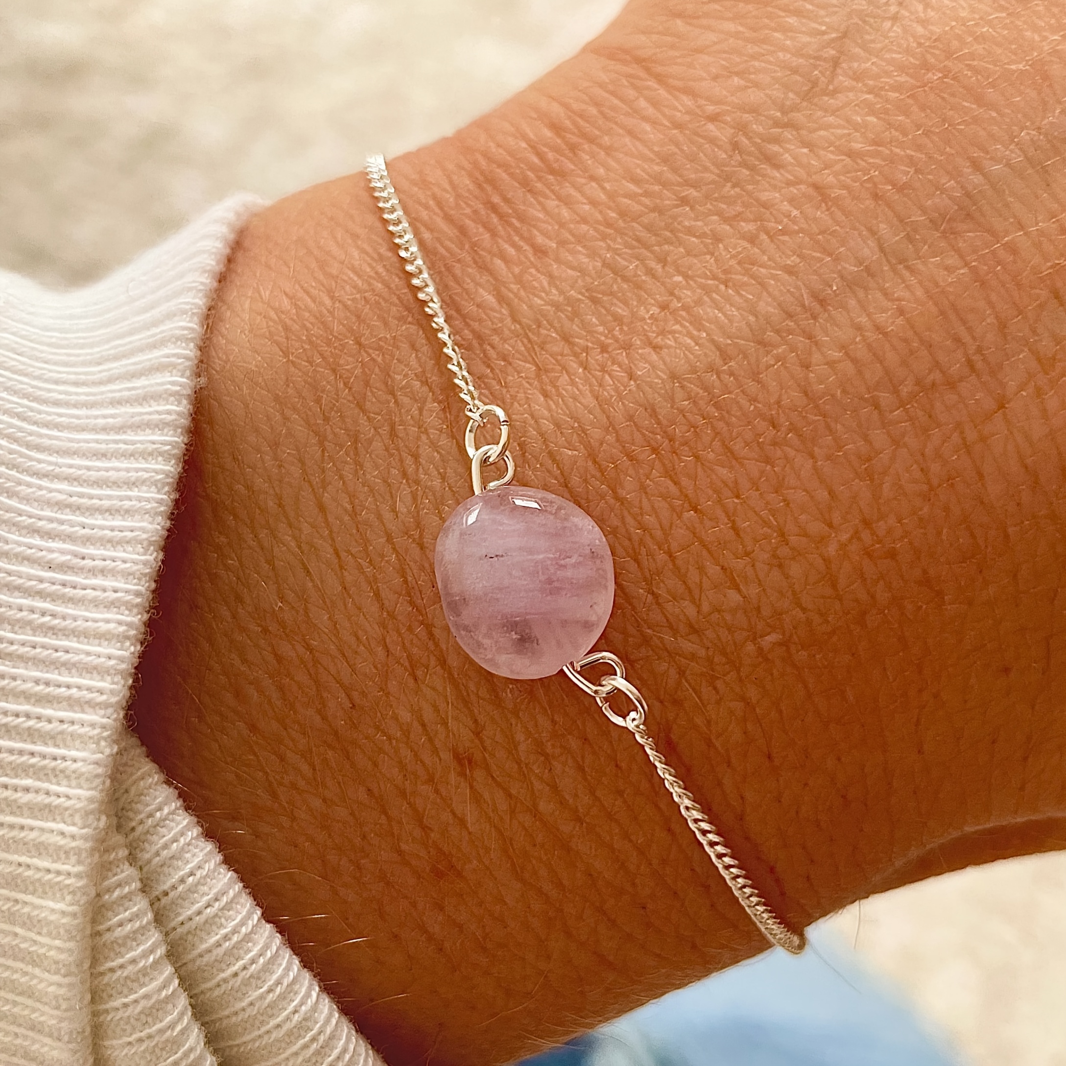 Amethyst Noise Shield Bracelet in Silvery Stainless Steel