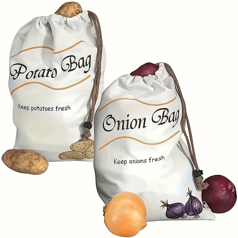 

Set Of 2 Reusable Vegetable Bags - Food-safe Storage With Drawstring - Keep Potatoes, Onions & Root Veggies Fresh Longer, Prevent Sprouting - Essential Kitchen Organization Accessory