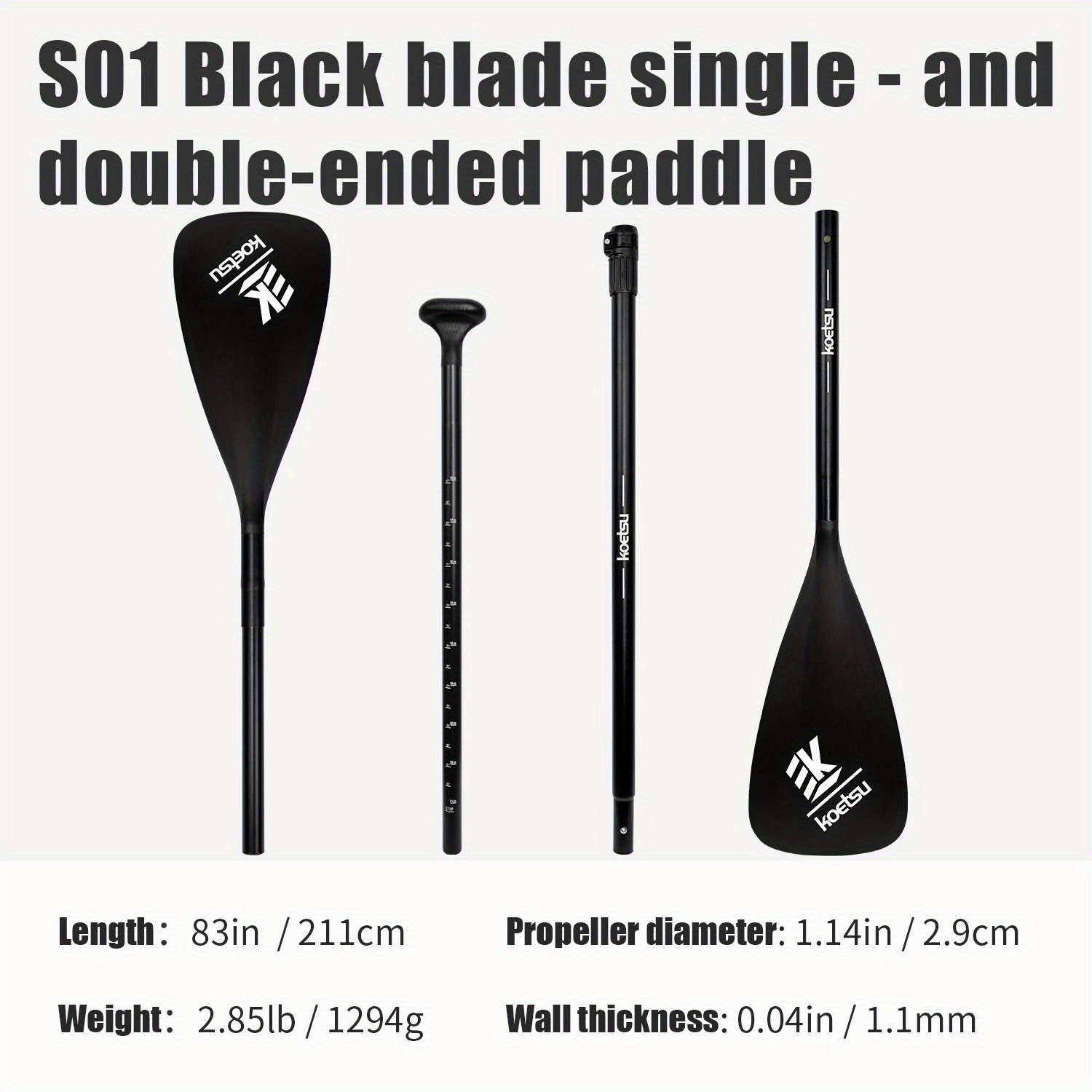 KOETSU Paddle Board Made of Aluminum Alloy, Suitable for Both Single And Double-Ended Paddling, And Can Be Used with Inflatable Kayaks.